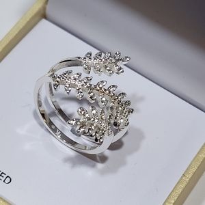 Charter Club Silver Plate Leaf Vine Ring Cubic Zirconia Accents New